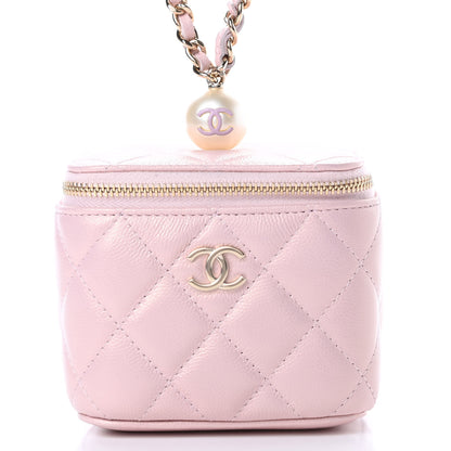 Chanel Iridescent Caviar Quilted Mini Pearl On Top Vanity Case With Chain Light Pink 8 of 12