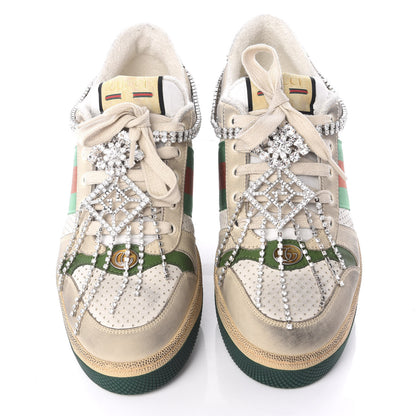 Gucci Nubuck Calfskin Web Removable Crystals Mens Screener Sneakers 8.5 Dusty Milk New Mystic White 5 of 11