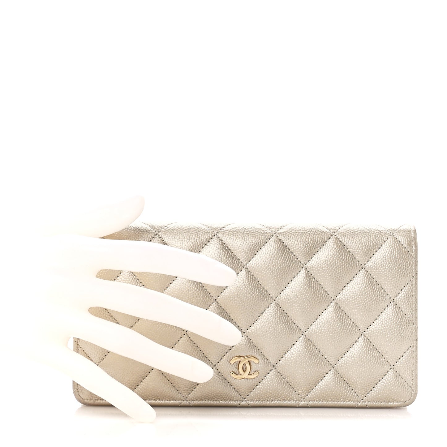 Metallic Caviar Quilted Yen Wallet Gold