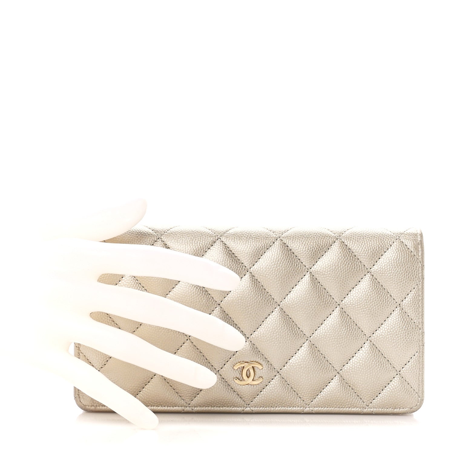 Chanel Metallic Caviar Quilted Yen Wallet Gold 2 of 15