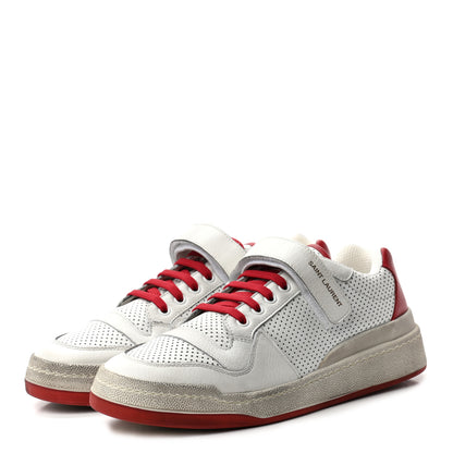 Saint Laurent Perforated Calfskin Mens Jeddo Sneakers 41.5 White Red 3 of 8
