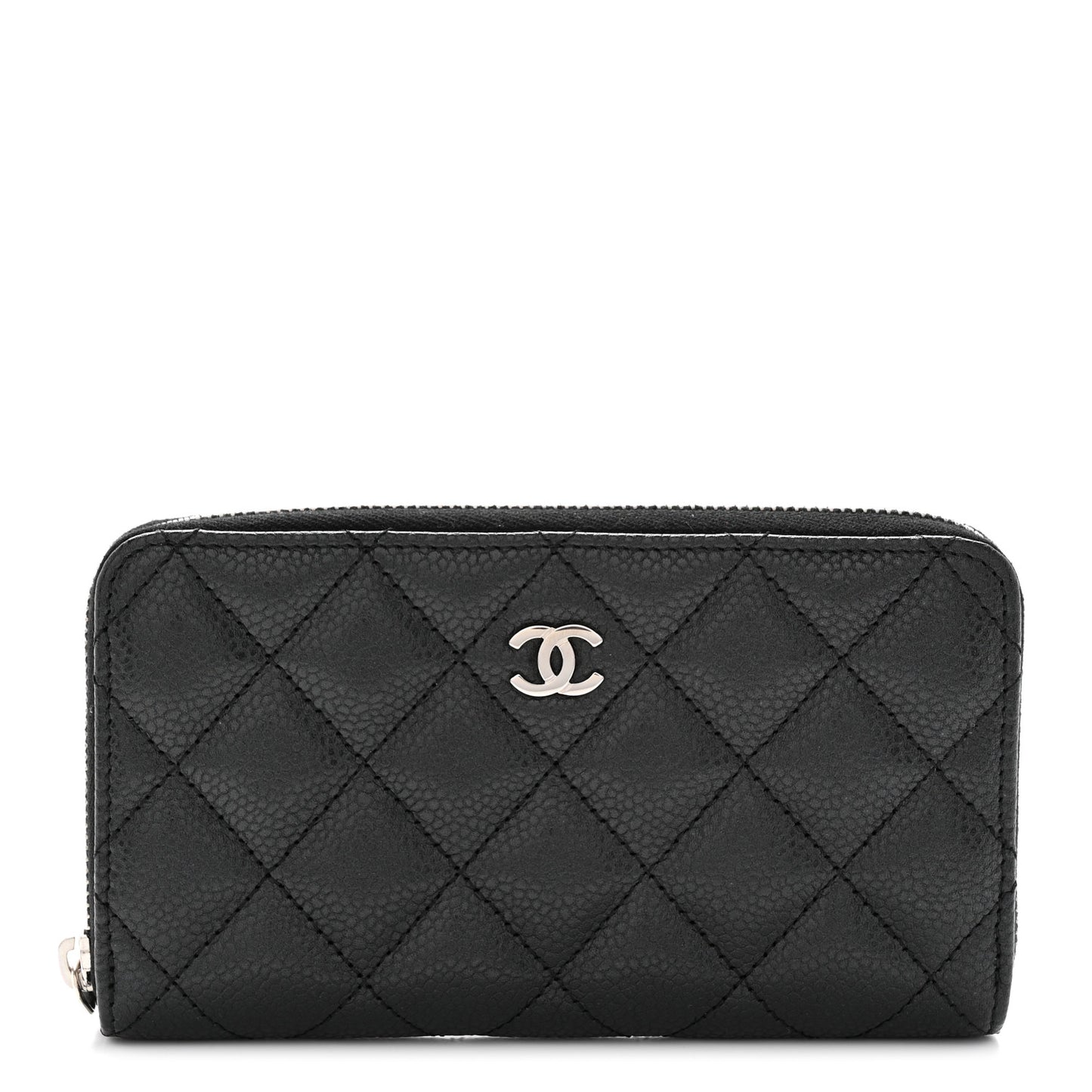 Caviar Quilted Medium Zip Around Wallet Black