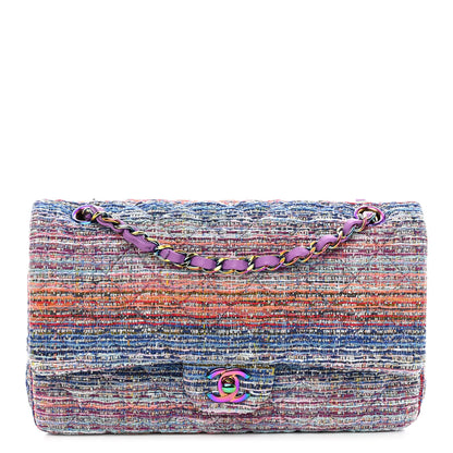 Chanel Tweed Quilted Medium Double Flap Blue Pink Orange 1 of 10