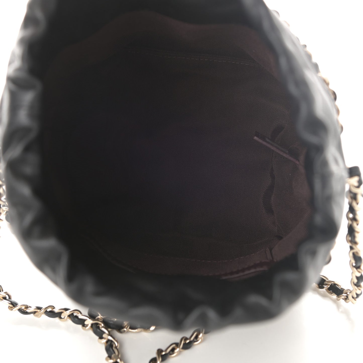Lambskin Bucket Chain Drawstring Bag Black