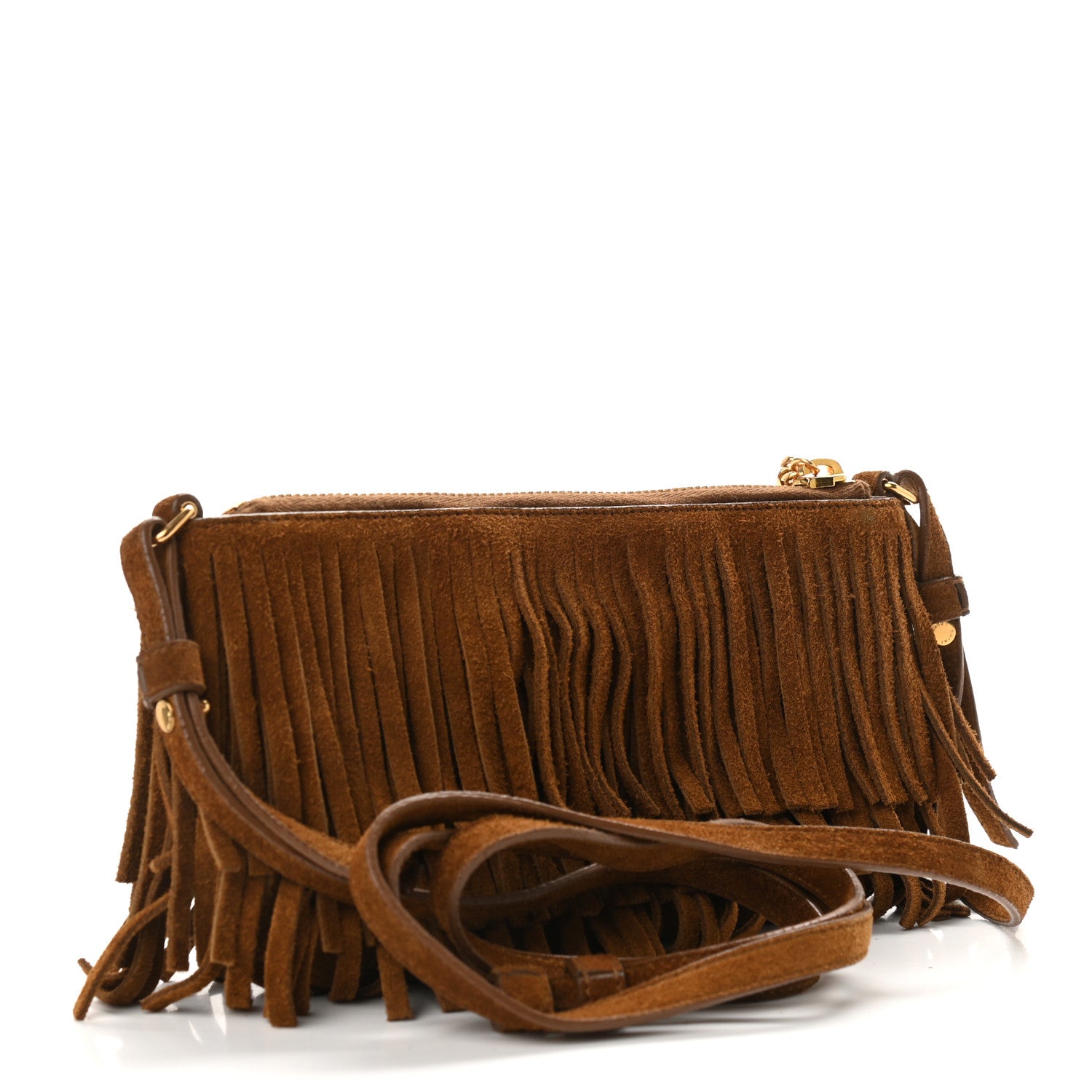 Saint Laurent Suede Fringe Crossbody Light Ocre 2 of 10