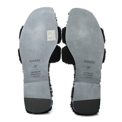 Hermes Woolskin Oran Sandals 37 Black 5 of 7
