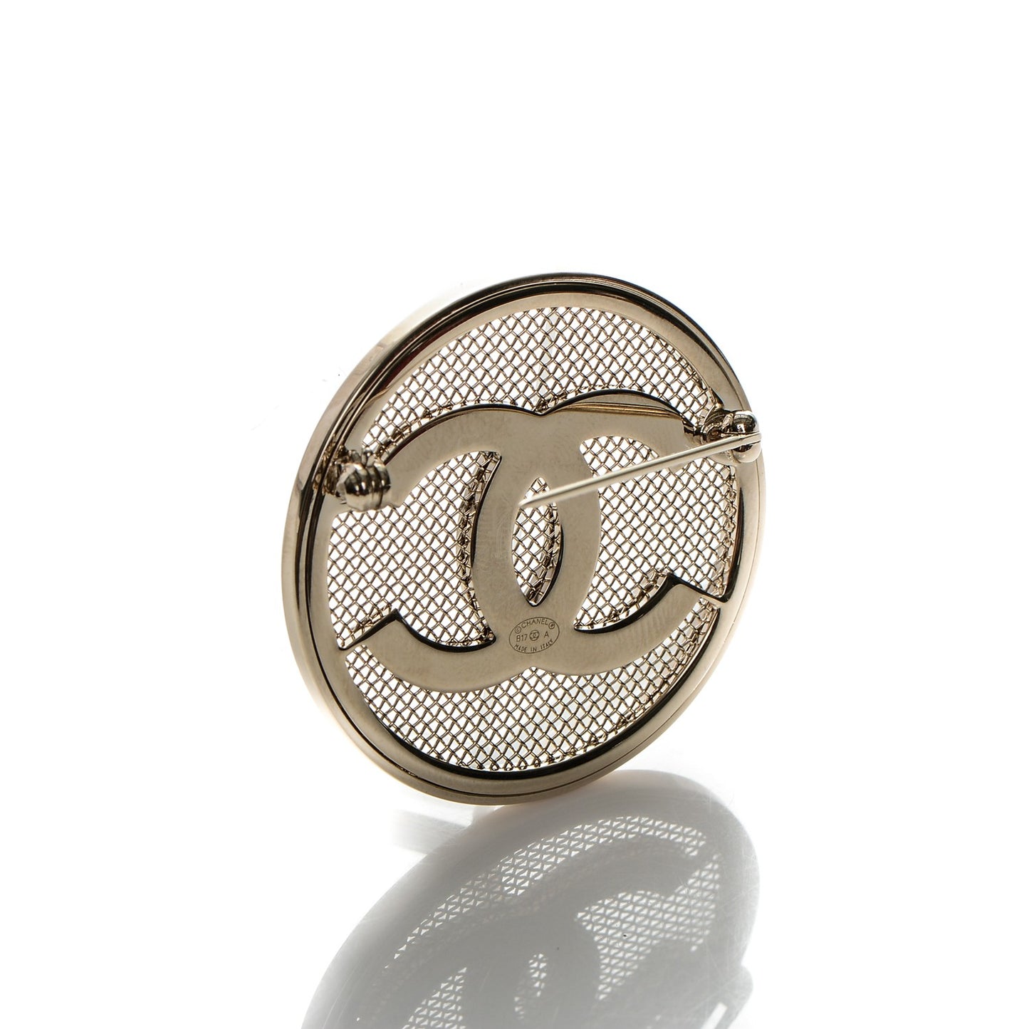 Mesh Circle CC Brooch Gold
