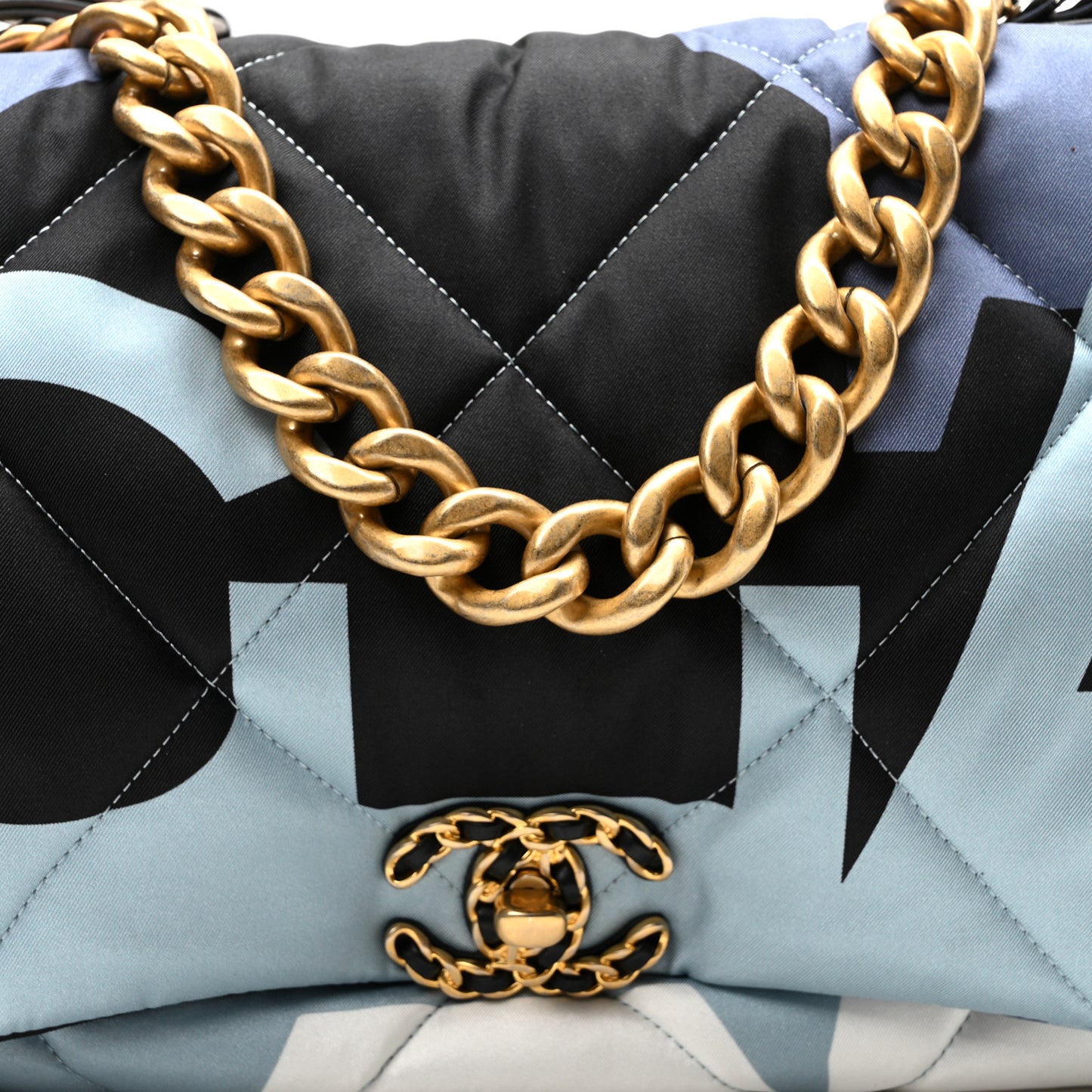 Silk Maxi Scarf Chanel 19 Flap Black Blue White