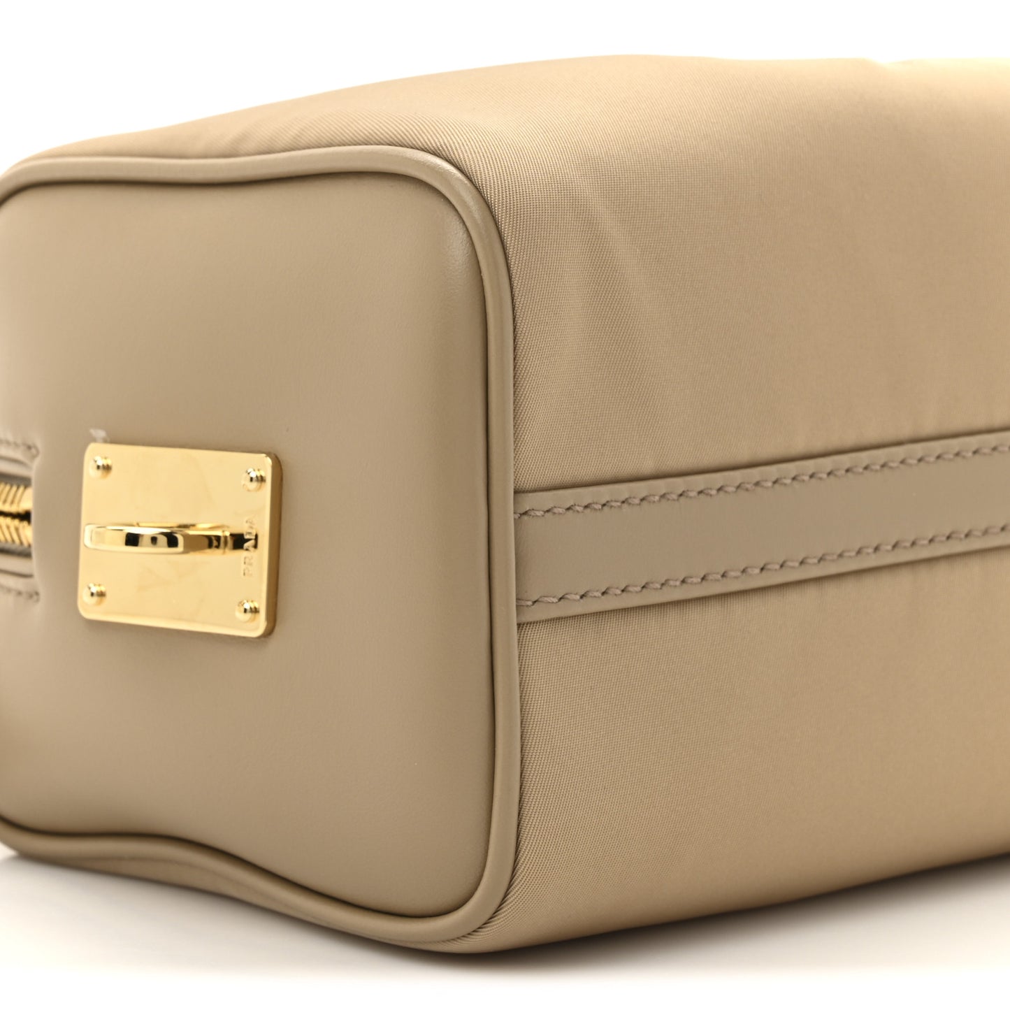 Re-Nylon Vitello Medium Top Handle Bag With Padlock Cammeo