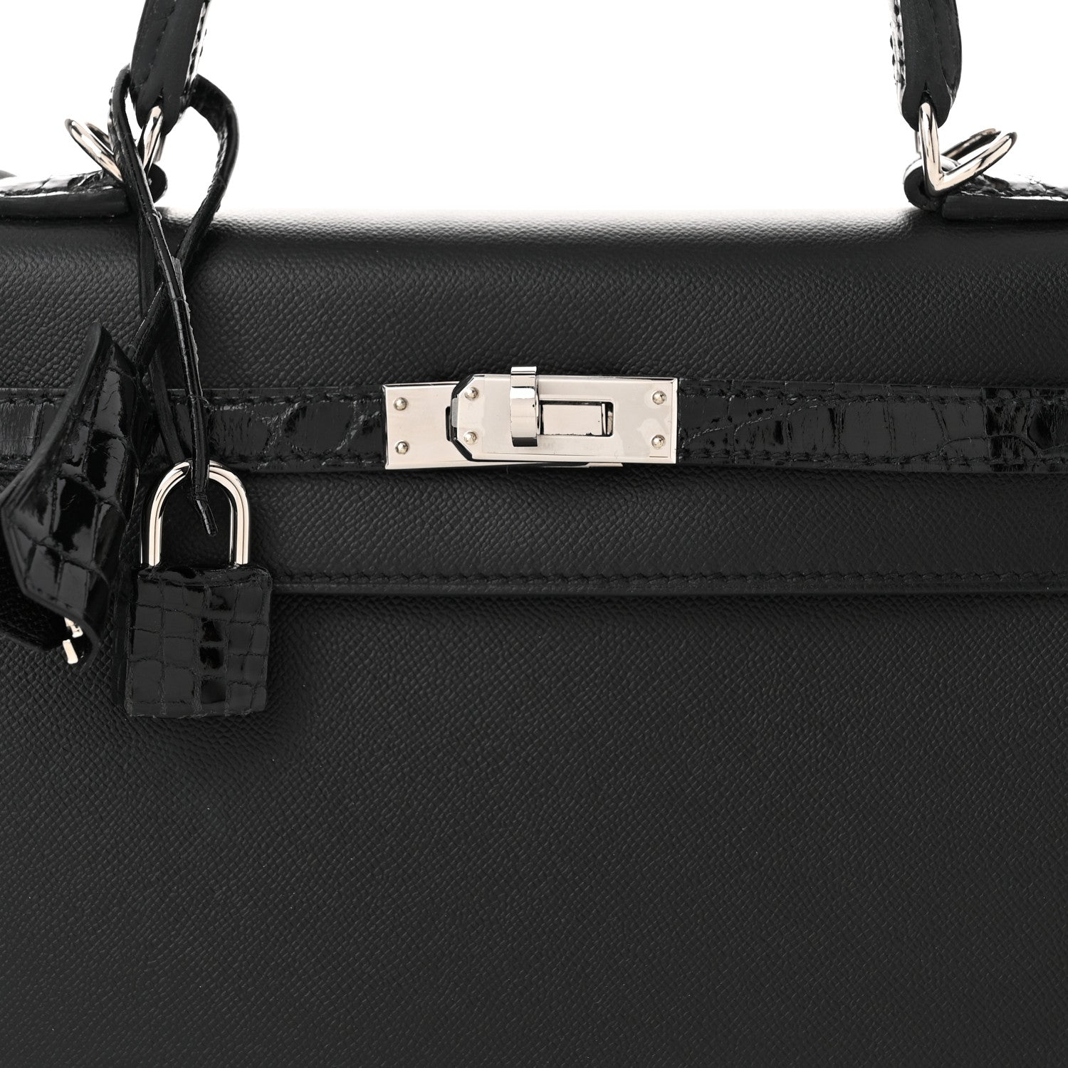 Hermes Madame Calfskin Shiny Niloticus Crocodile Kelly Sellier Touch 25 Black 8 of 11