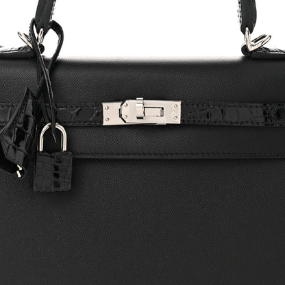 Hermes Madame Calfskin Shiny Niloticus Crocodile Kelly Sellier Touch 25 Black 8 of 11