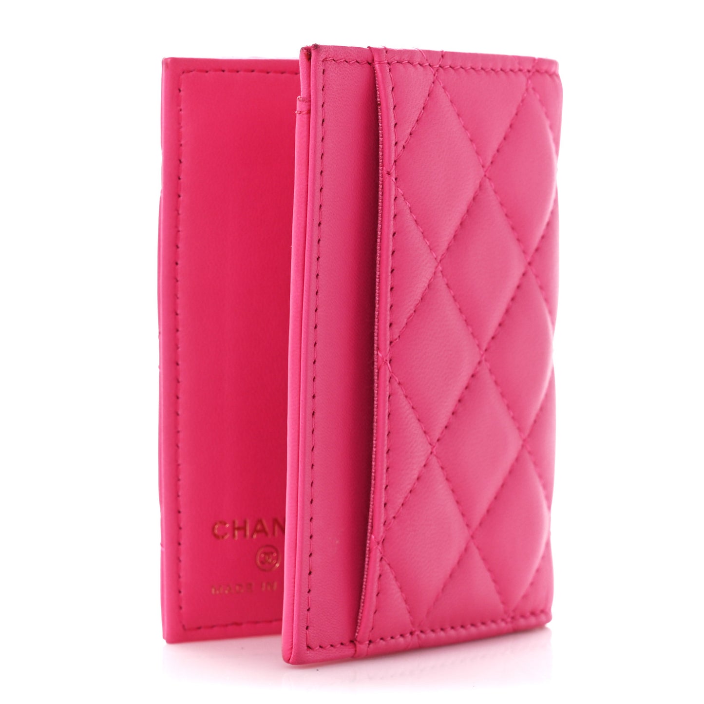 Lambskin Quilted Card Holder Wallet Fuchsia
