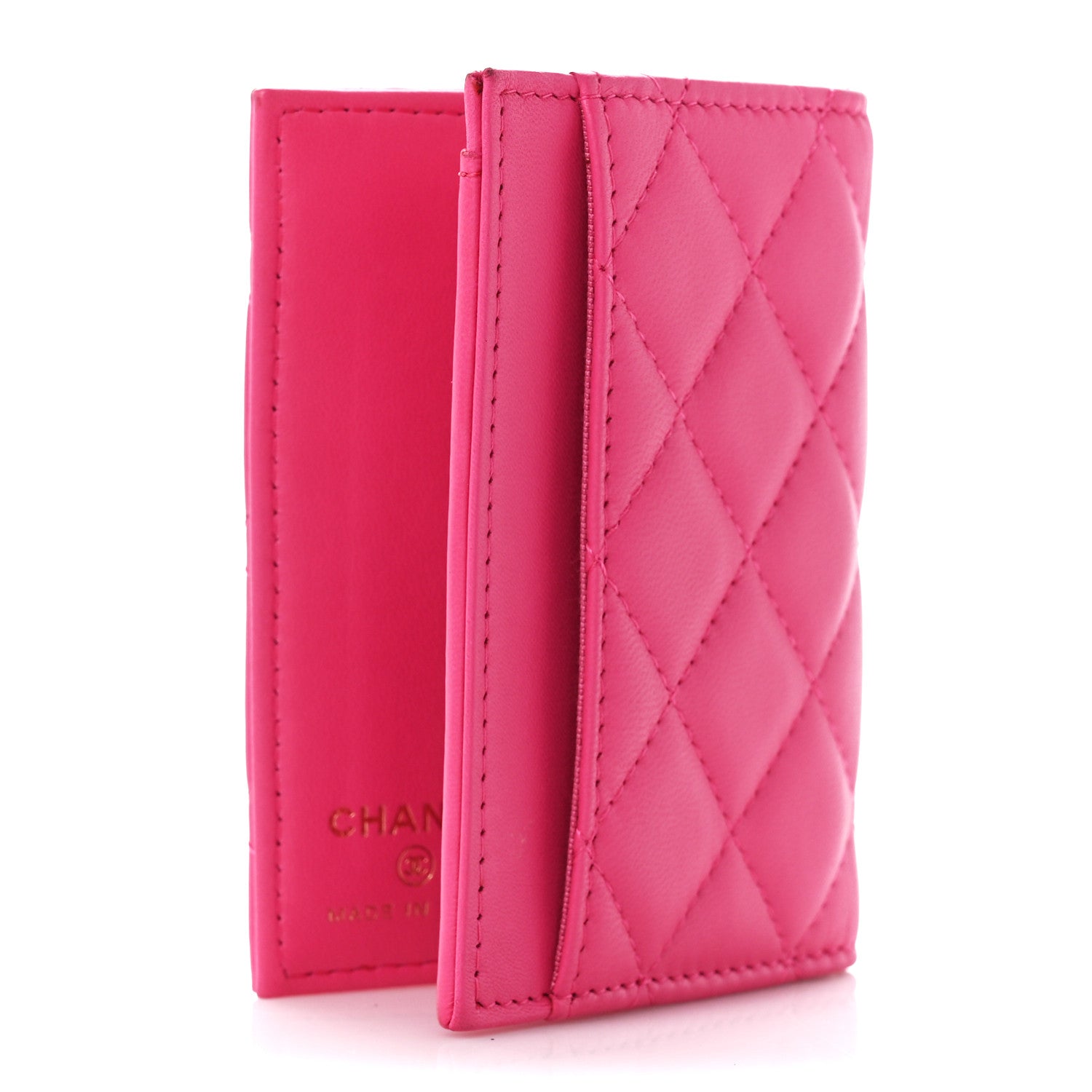 Chanel Lambskin Quilted Card Holder Wallet Fuchsia 3 of 14