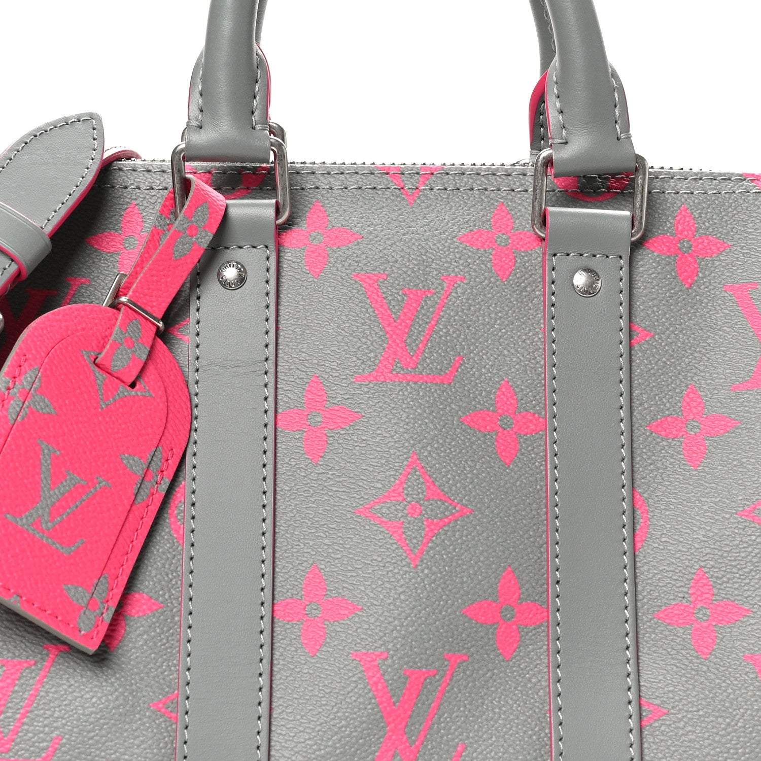Louis Vuitton Monogram Glow Up Keepall Bandouliere 35 Grey Pink 7 of 9