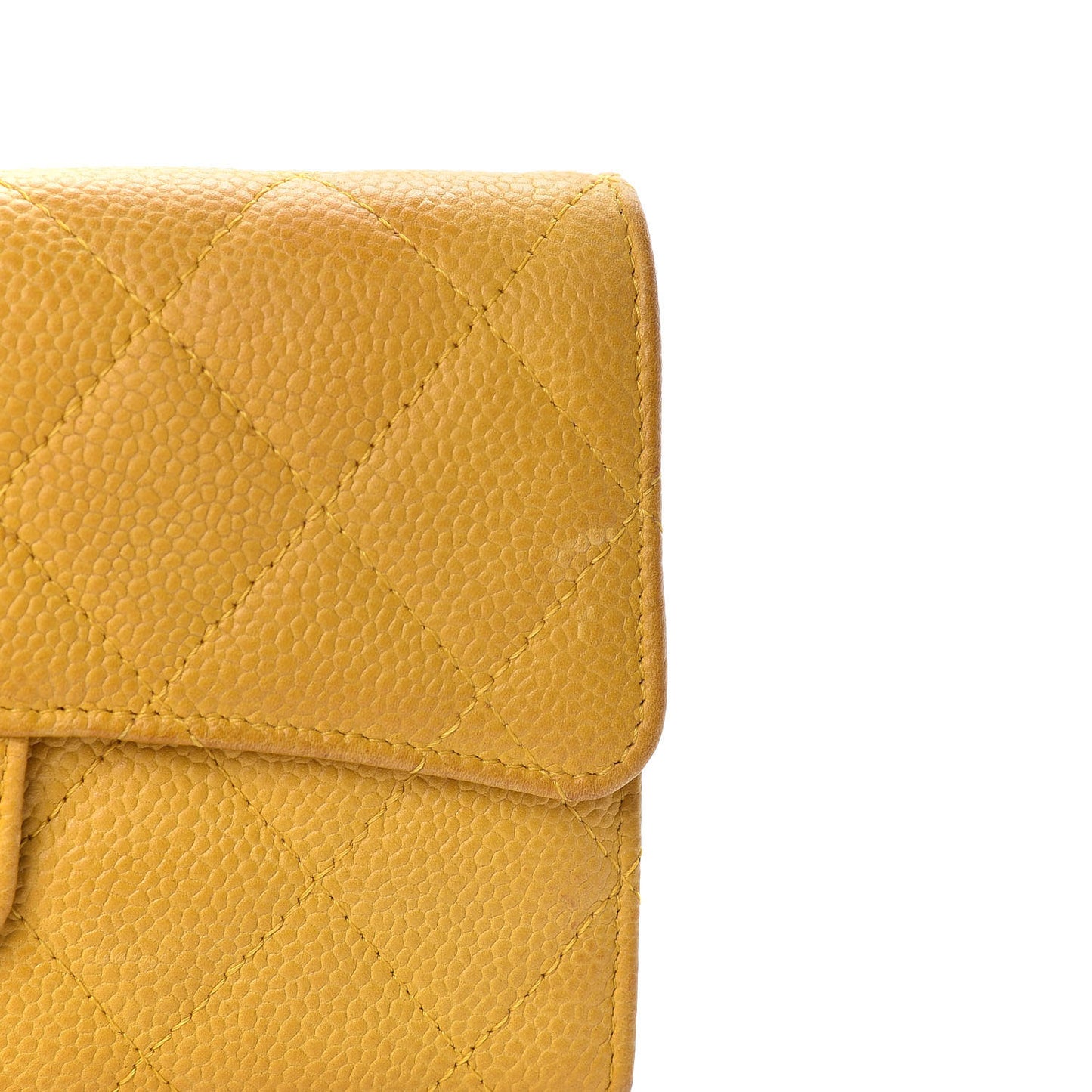 Iridescent Caviar Quilted Large Flap Wallet Yellow