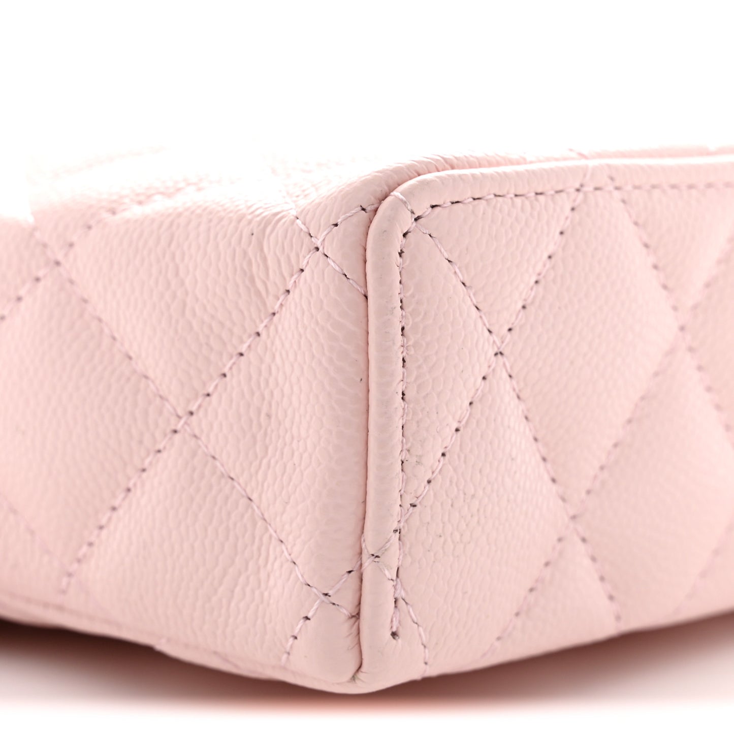 Caviar Quilted Top Handle Slim Vanity With Chain Light Pink