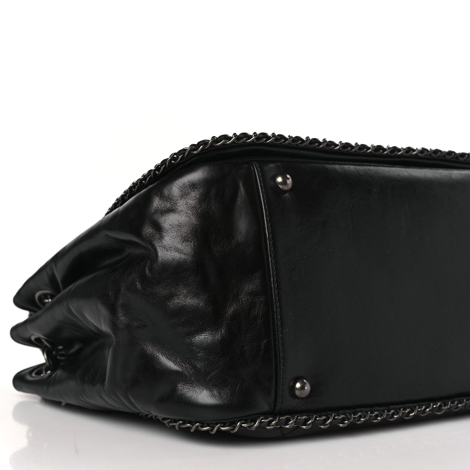 Chanel Glazed Calfskin Quilted Large CC Enchained Accordion Flap Black 8 of 9