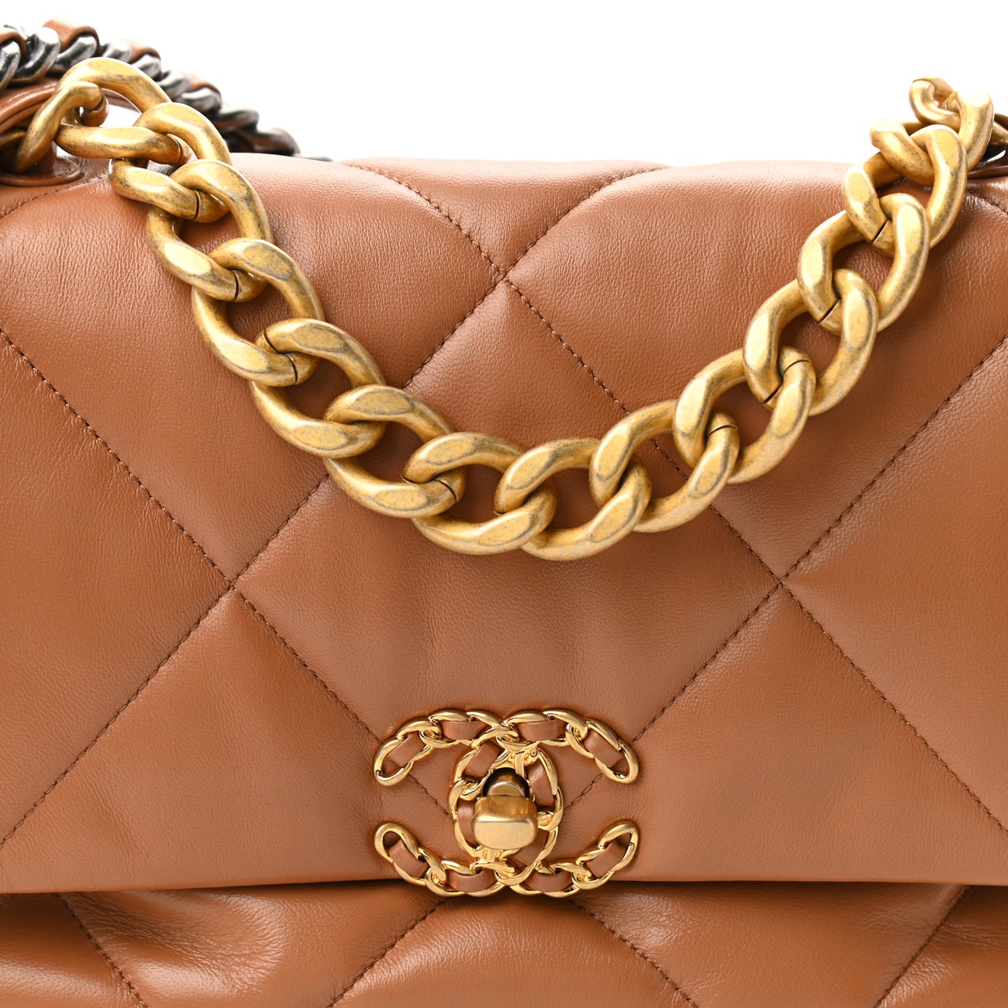 Lambskin Quilted Large Chanel 19 Flap Brown