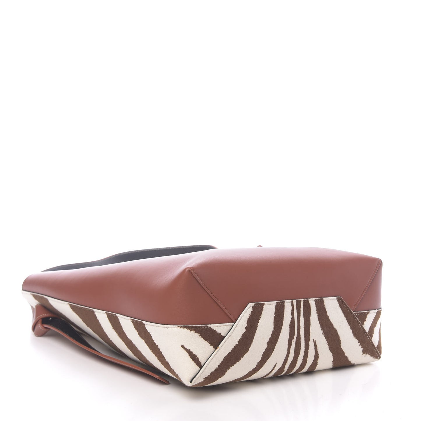 Shiny Smooth Calfskin Felt Zebra Printed Small Twisted Cabas Chalk Brick