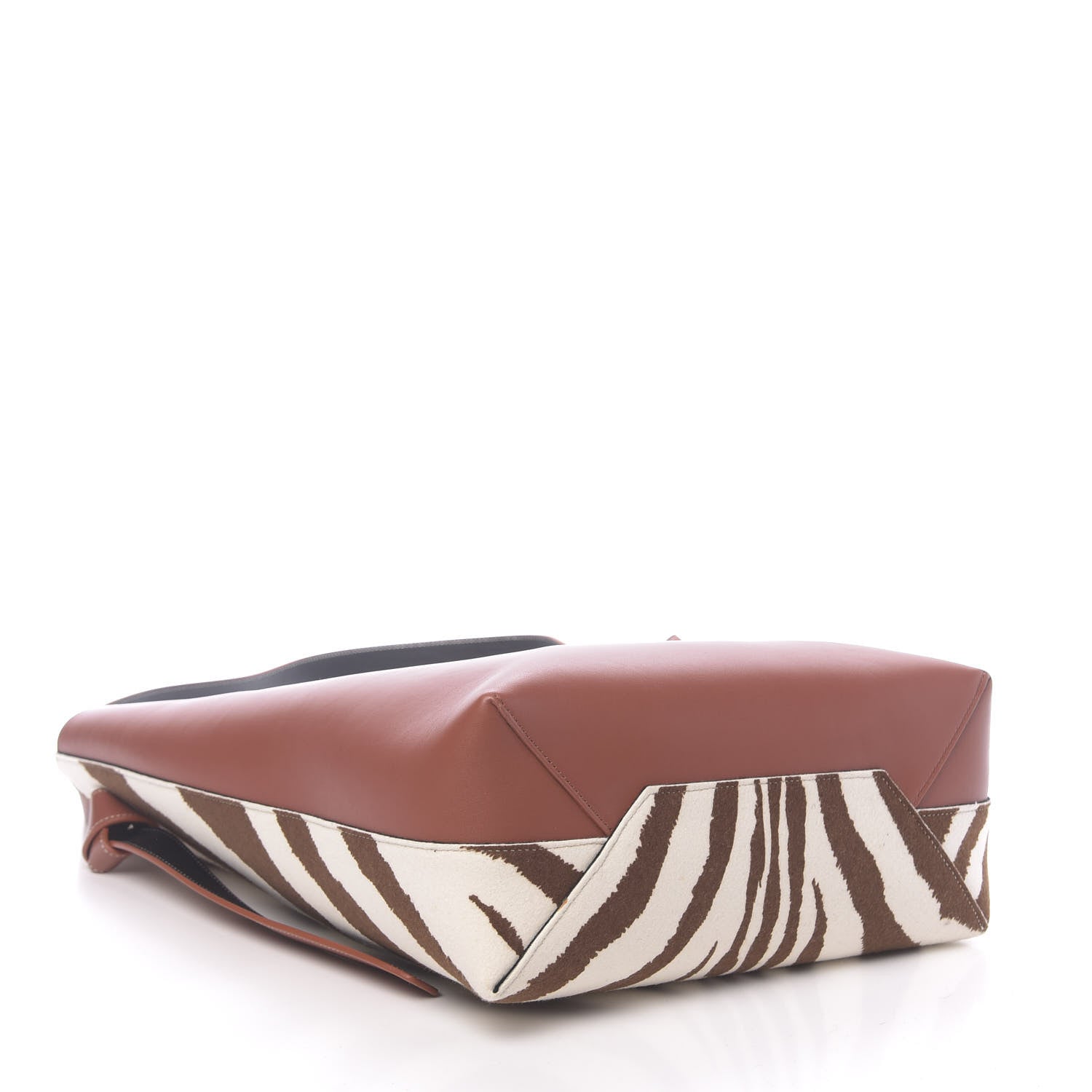 Celine Shiny Smooth Calfskin Felt Zebra Printed Small Twisted Cabas Chalk Brick 4 of 9