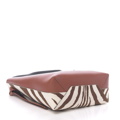 Celine Shiny Smooth Calfskin Felt Zebra Printed Small Twisted Cabas Chalk Brick 4 of 9