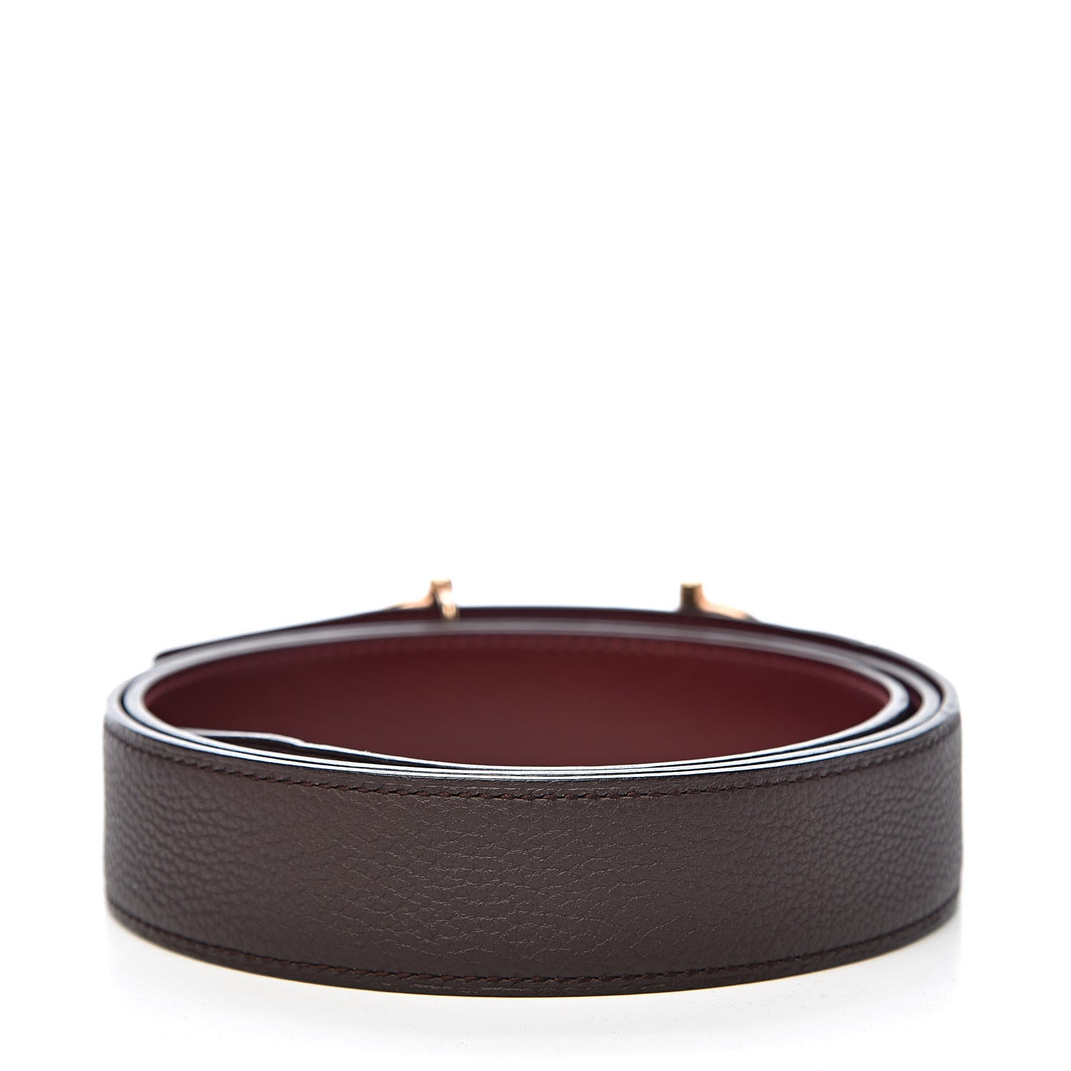 Hermes Taurillon Clemence Box 32mm Gamma Belt 95 Chocolate Rouge H 3 of 8
