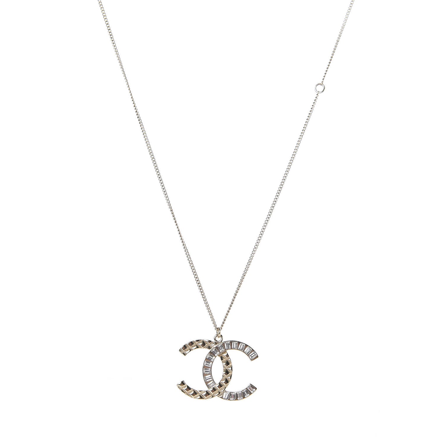 Baguette Crystal Quilted CC Pendant Necklace Gold