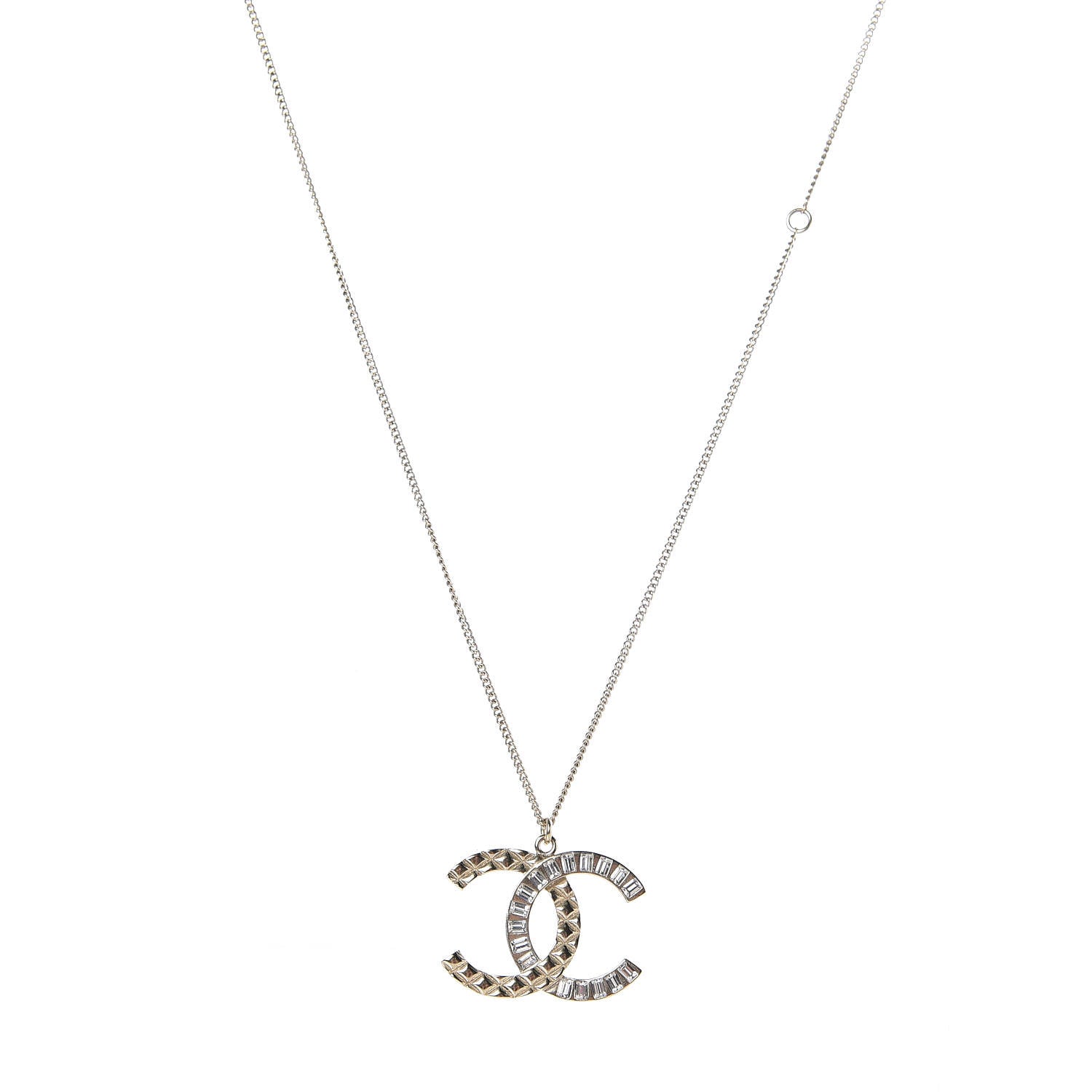 Chanel Baguette Crystal Quilted CC Pendant Necklace Gold 1 of 6