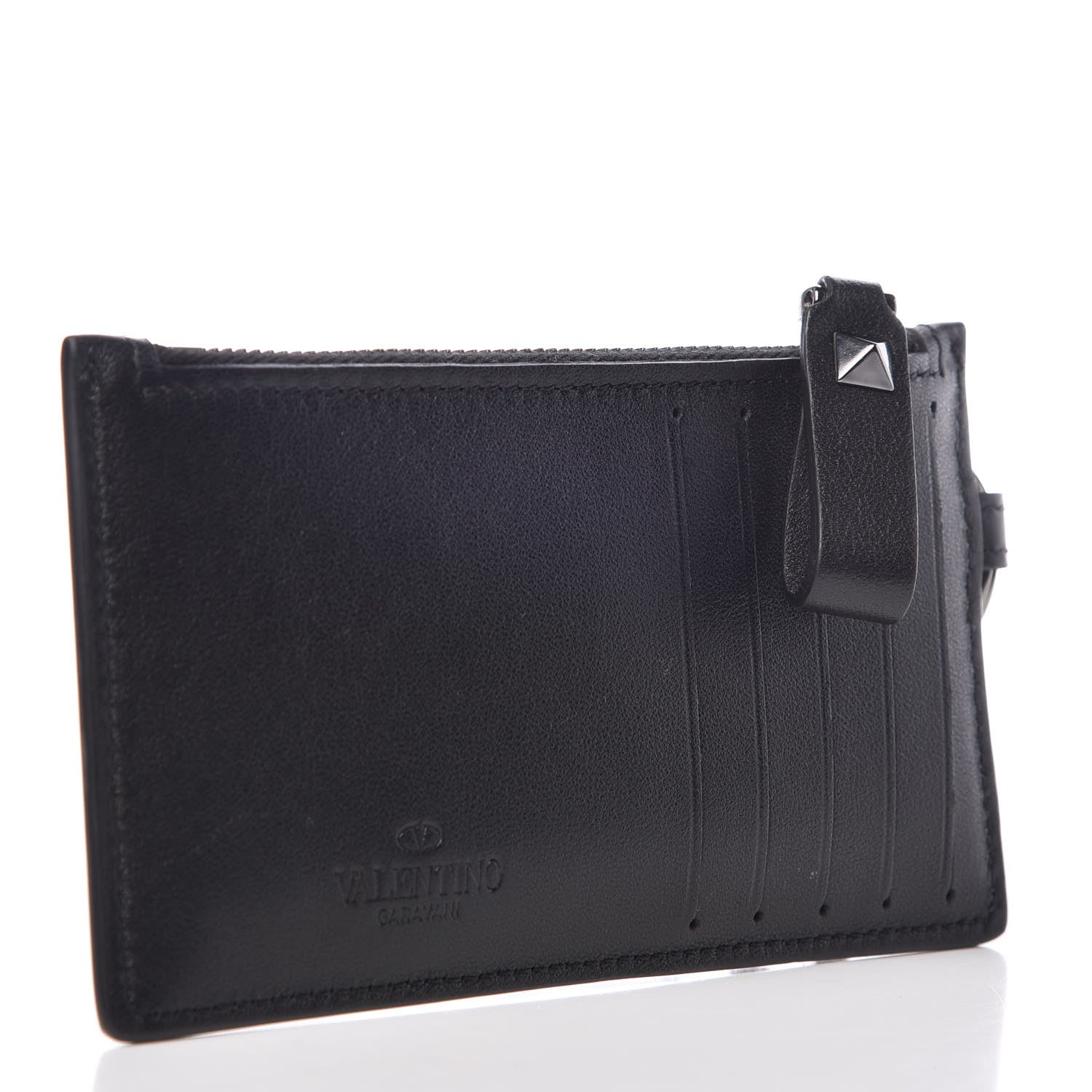 Valentino Garavani Vitello Rockstud Key Coin Case Card Holder Black 3 of 9