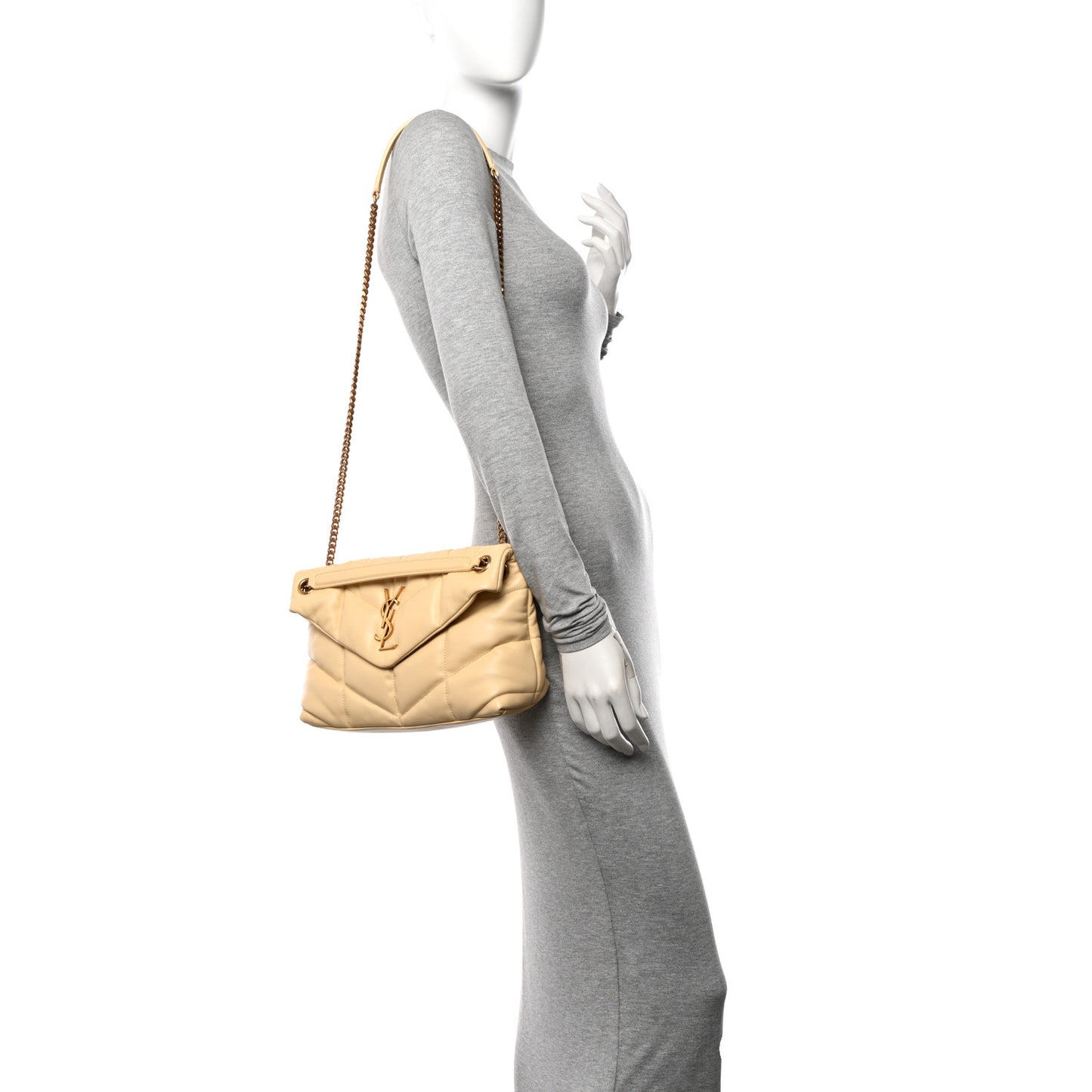 Lambskin Quilted Small Loulou Puffer Monogram Chain Satchel Jaune Pale