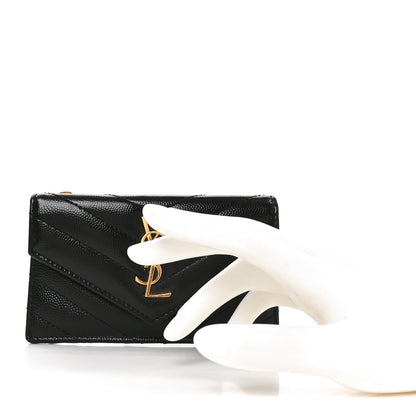 Saint Laurent Grain De Poudre Matelasse Chevron Monogram Compact Wallet Black 2 of 6