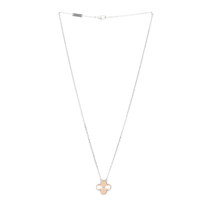 Van Cleef & Arpels 18K White Rose Gold Diamond Guilloche Vintage Alhambra Pendant Necklace 3 of 5