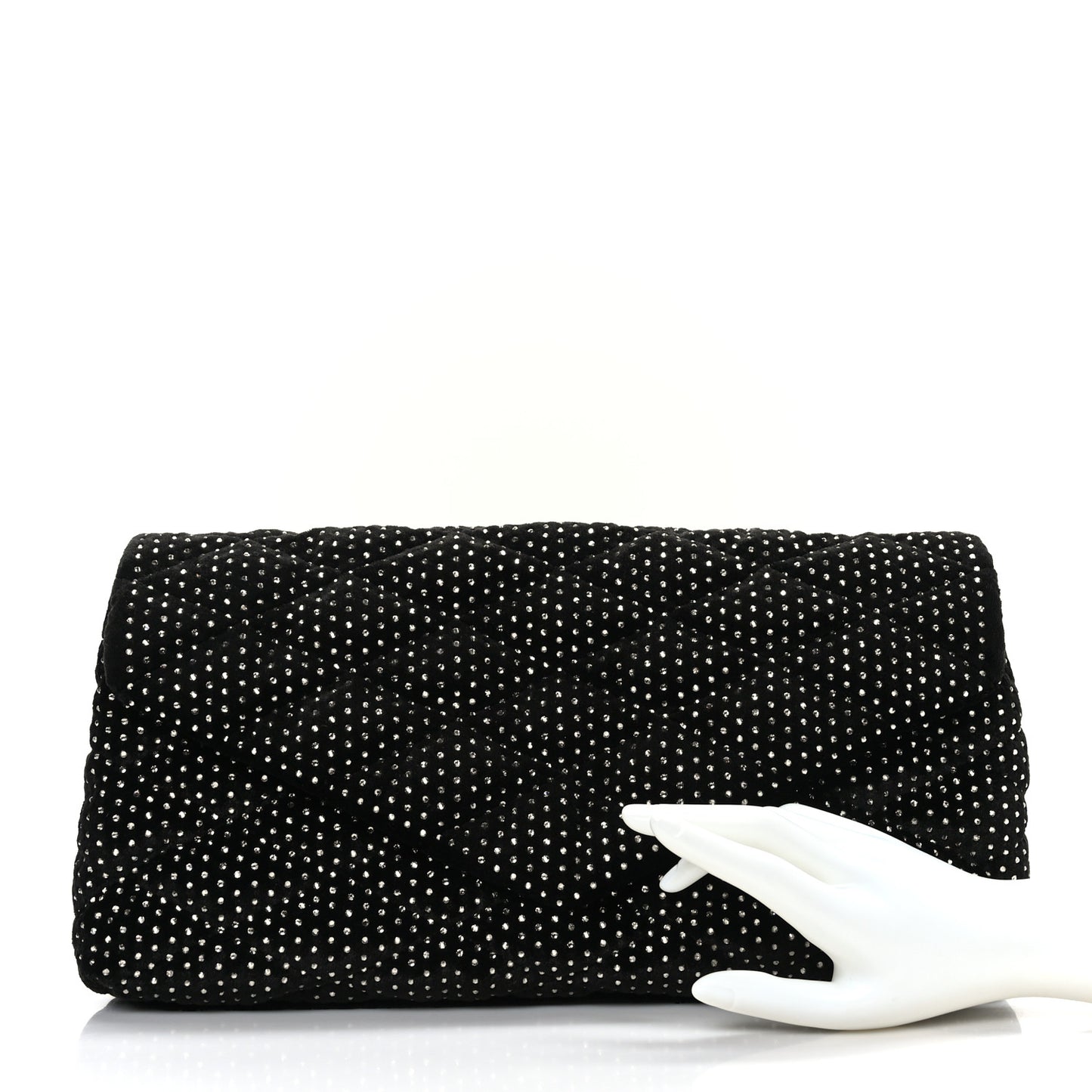 Velvet Lambskin Quilted Rhinestone Sade Puffer Envelope Clutch Black