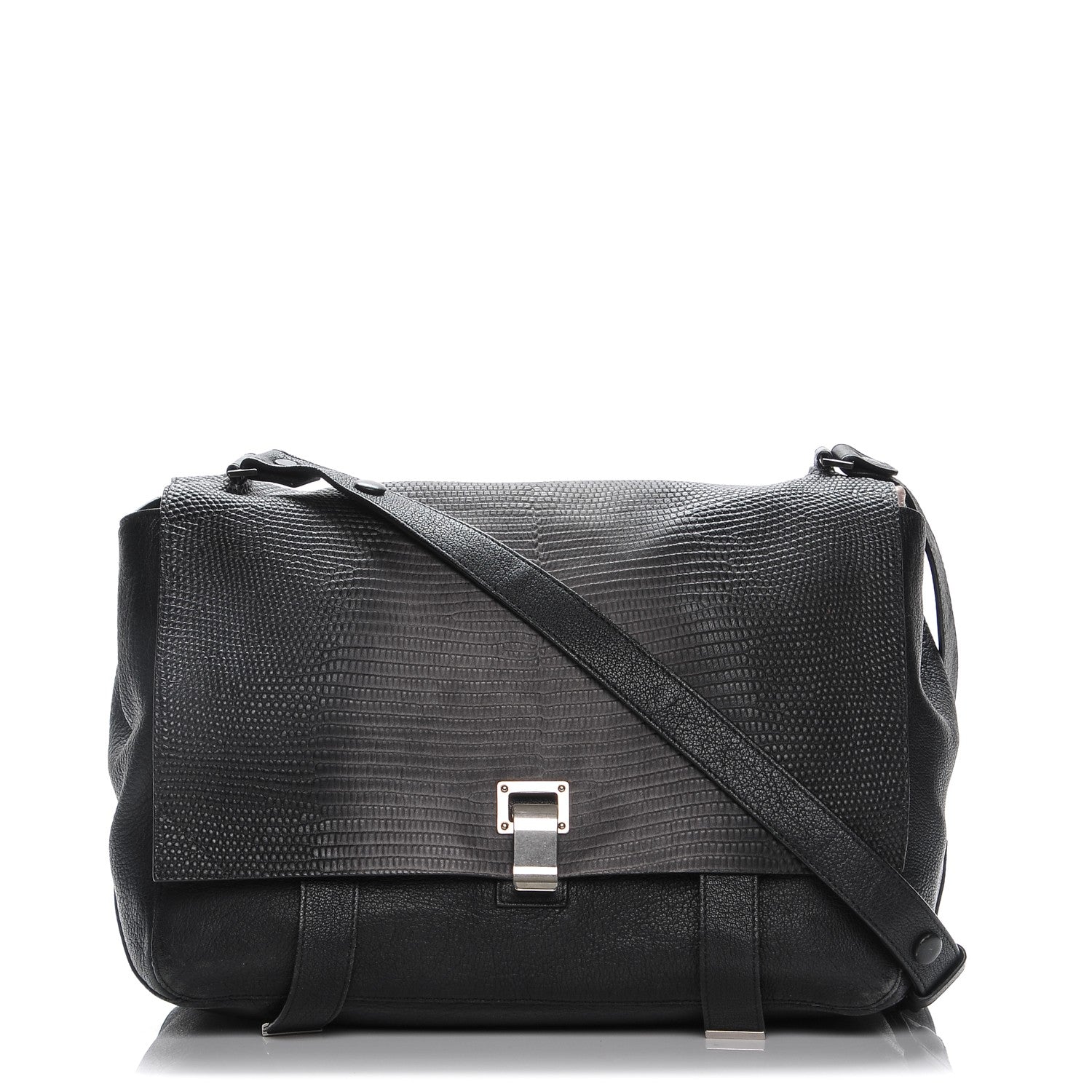 Proenza Schouler Calfskin Lizard Embossed Large Courier Bag Black 10 of 18