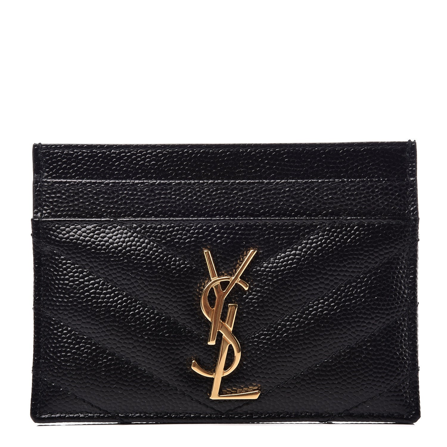 Saint Laurent Grain De Poudre Matelasse Chevron Monogram Credit Card Case Black 1 of 7