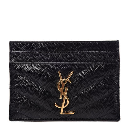 Saint Laurent Grain De Poudre Matelasse Chevron Monogram Credit Card Case Black 1 of 7