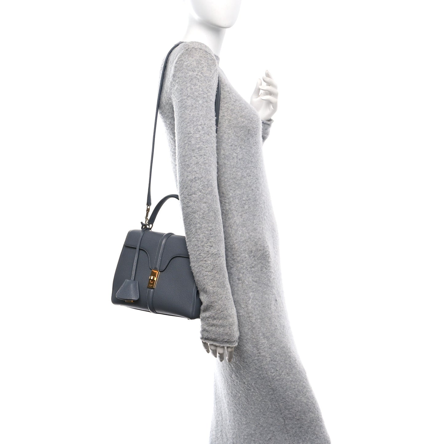 Grained Calfskin Small 16 Top Handle Bag Medium Grey