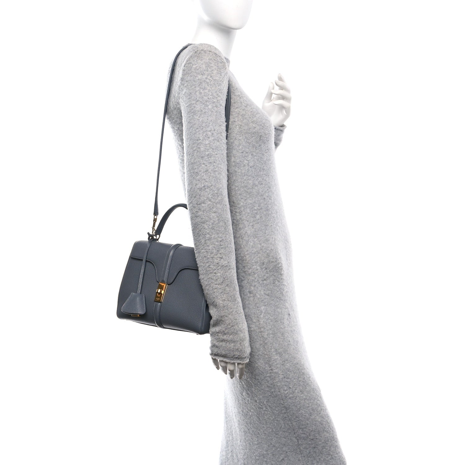 Celine Grained Calfskin Small 16 Top Handle Bag Medium Grey 3 of 14