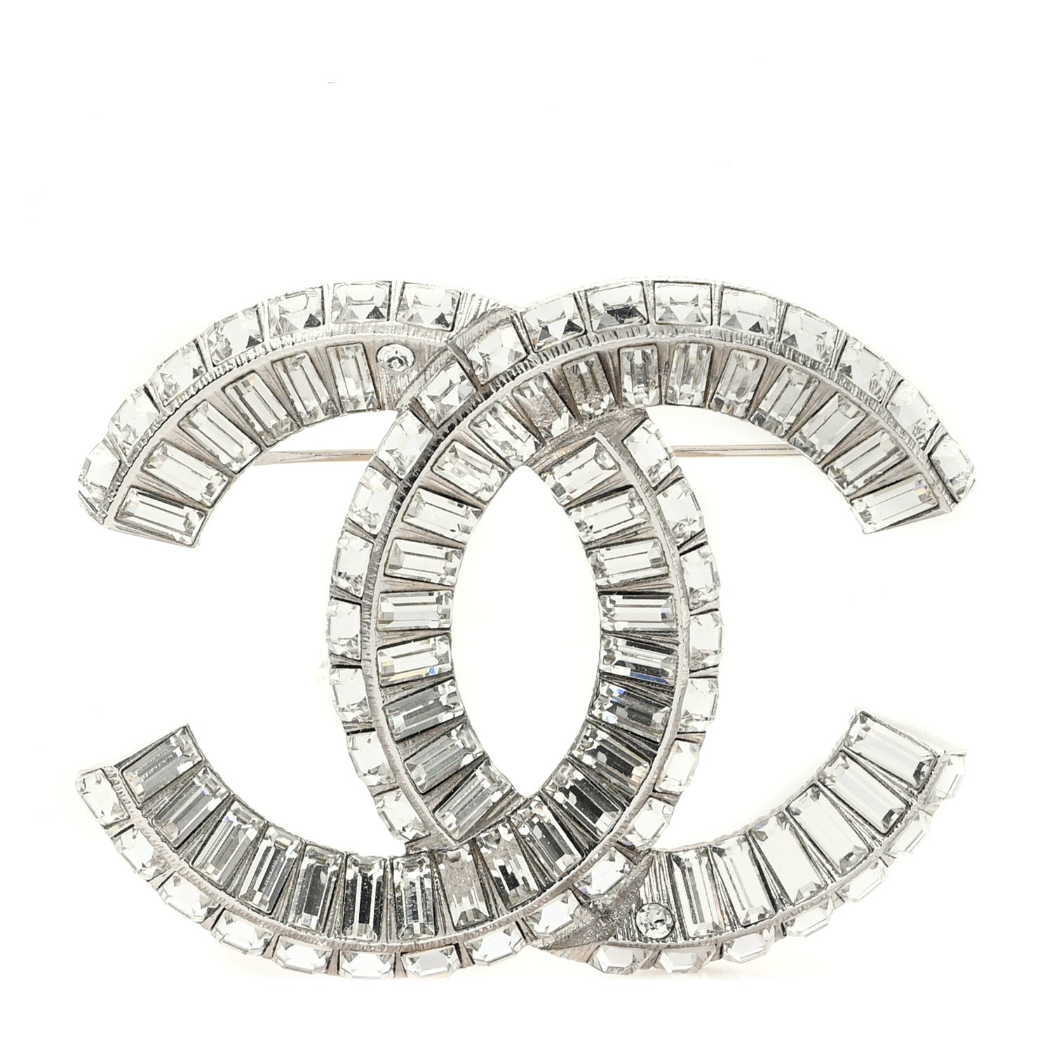 Chanel Baguette Crystal CC Brooch Silver 1 of 4