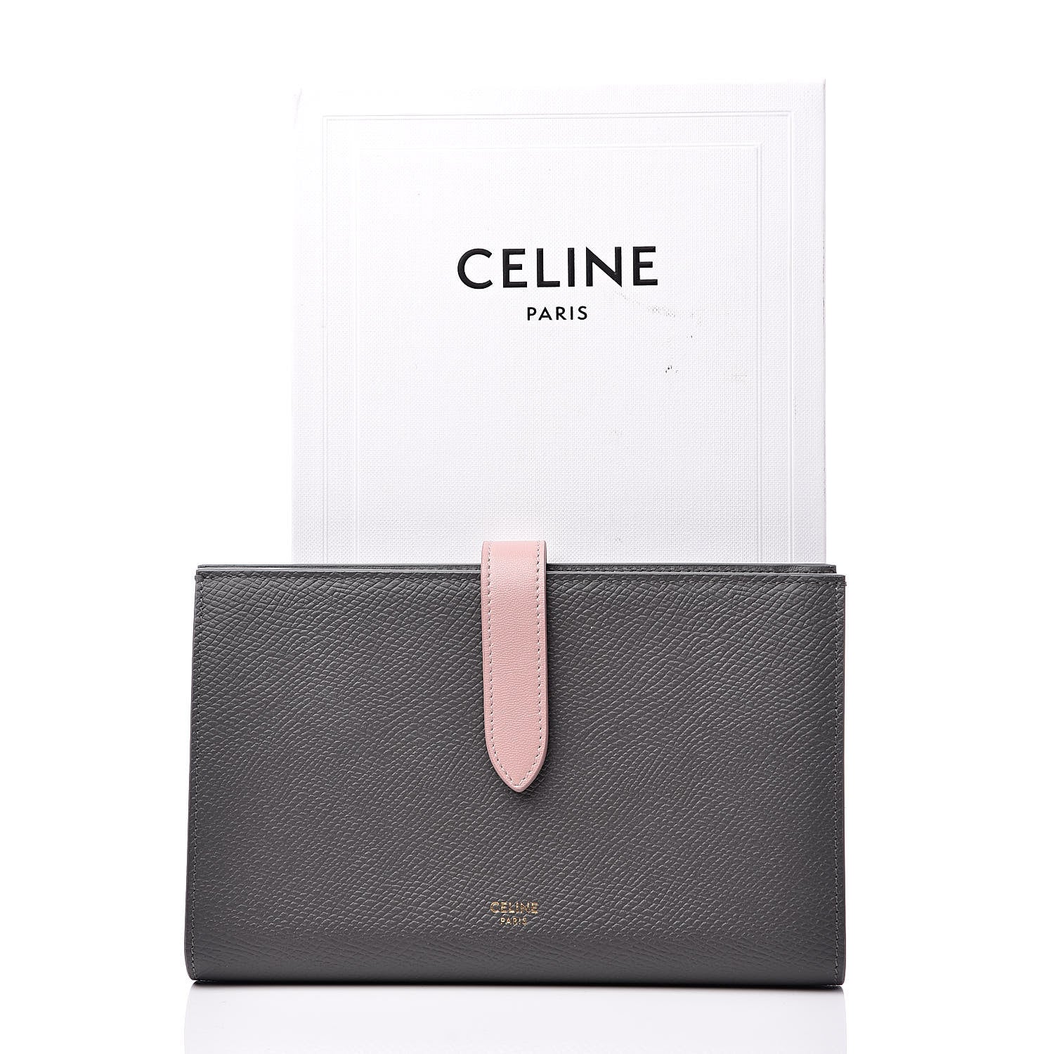 Celine Grained Calfskin Large Multifunction Strap Wallet Grey Vintage Pink 10 of 10