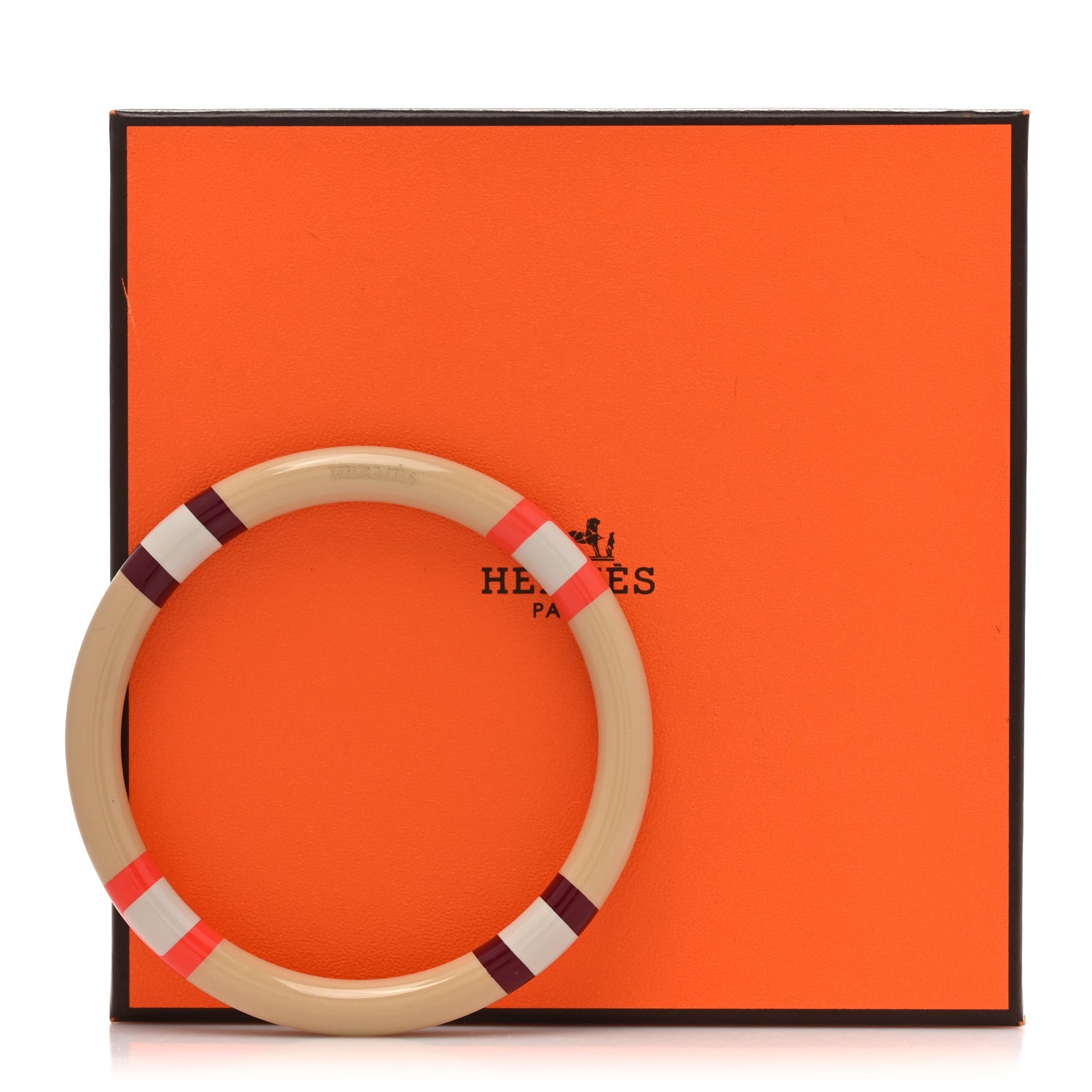 Hermes Lacquered Wood H Equipe PM Bangle Bracelet T3 Faubourg Orange Field 7 of 7