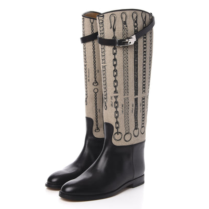 Hermes Box Camp Canvas String Dechainee Kelly Jumping Boots 38.5 Black 3 of 9