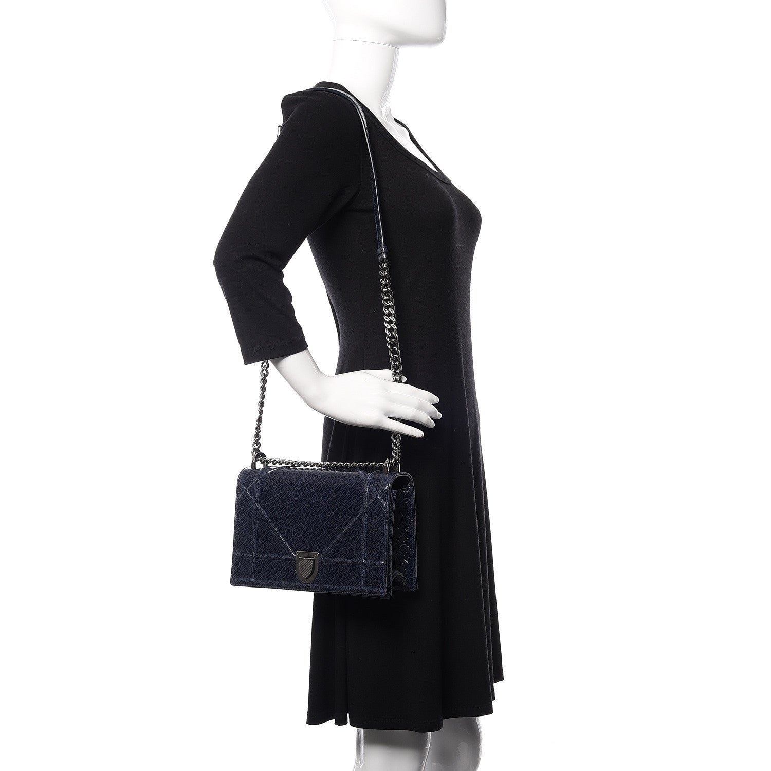 Christian Dior Crackled Deerskin Medium Diorama Flap Bag Navy 2 of 11