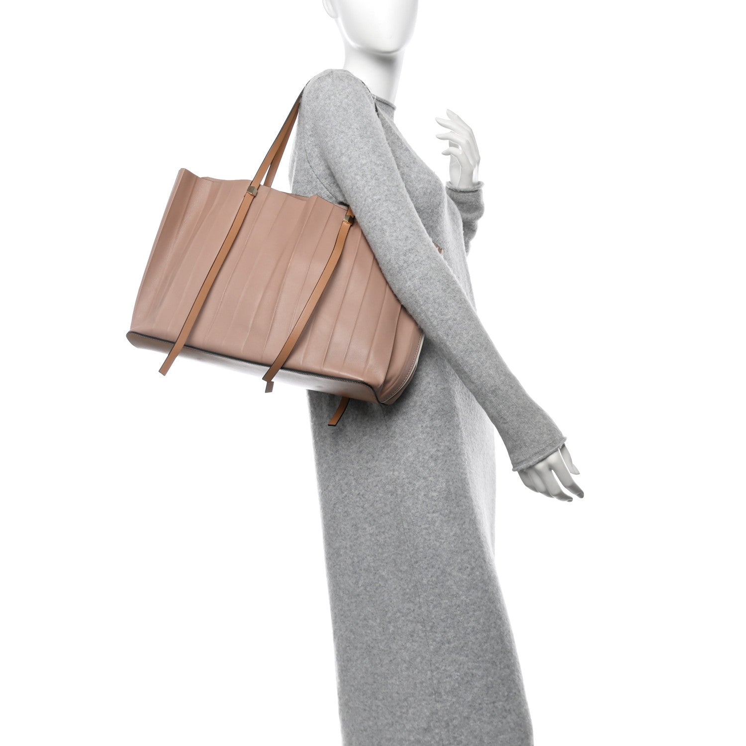 Valentino Garavani Calfskin Pleated Tote Dusty Rose 2 of 12