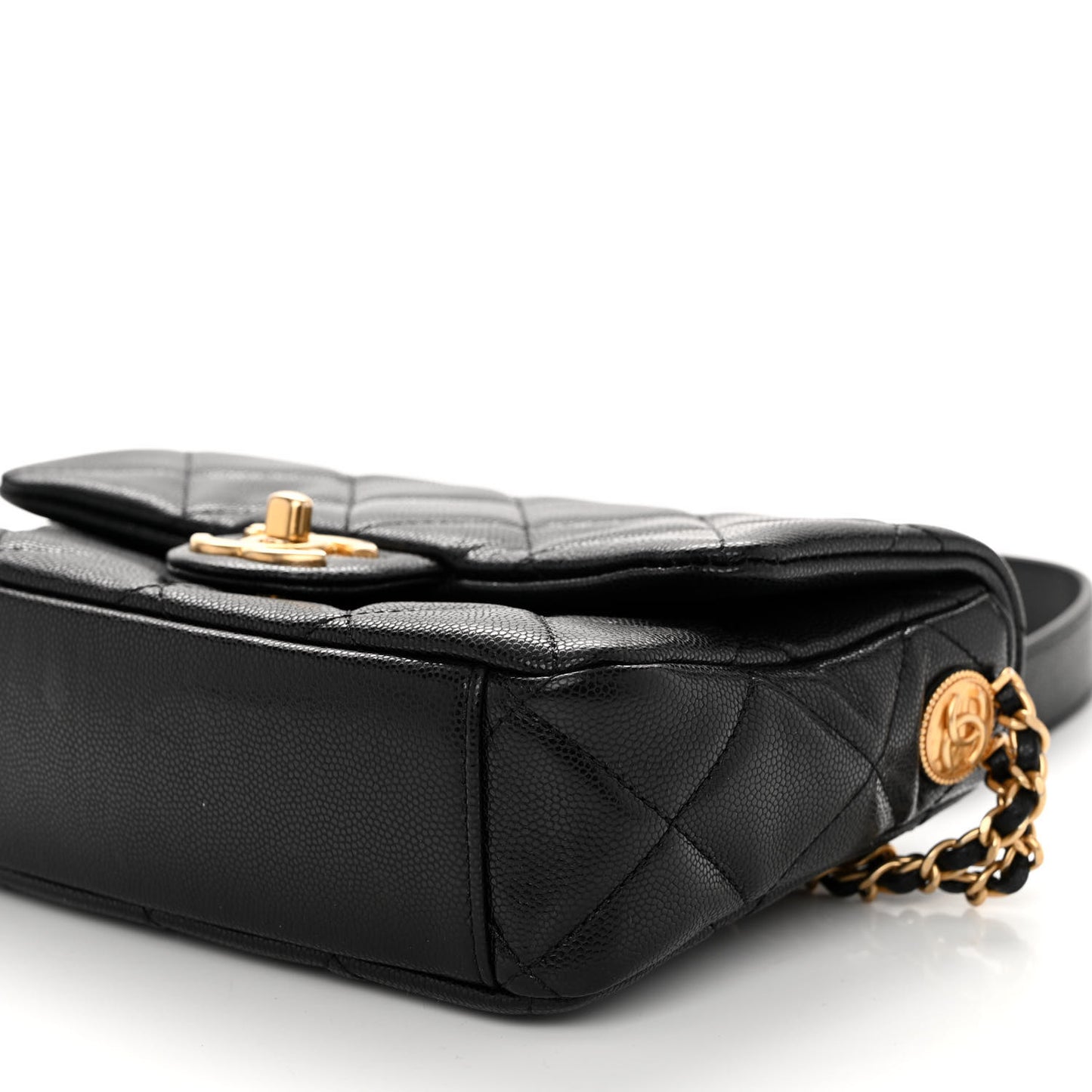 Caviar Quilted Small Twist Your Buttons Flap Black