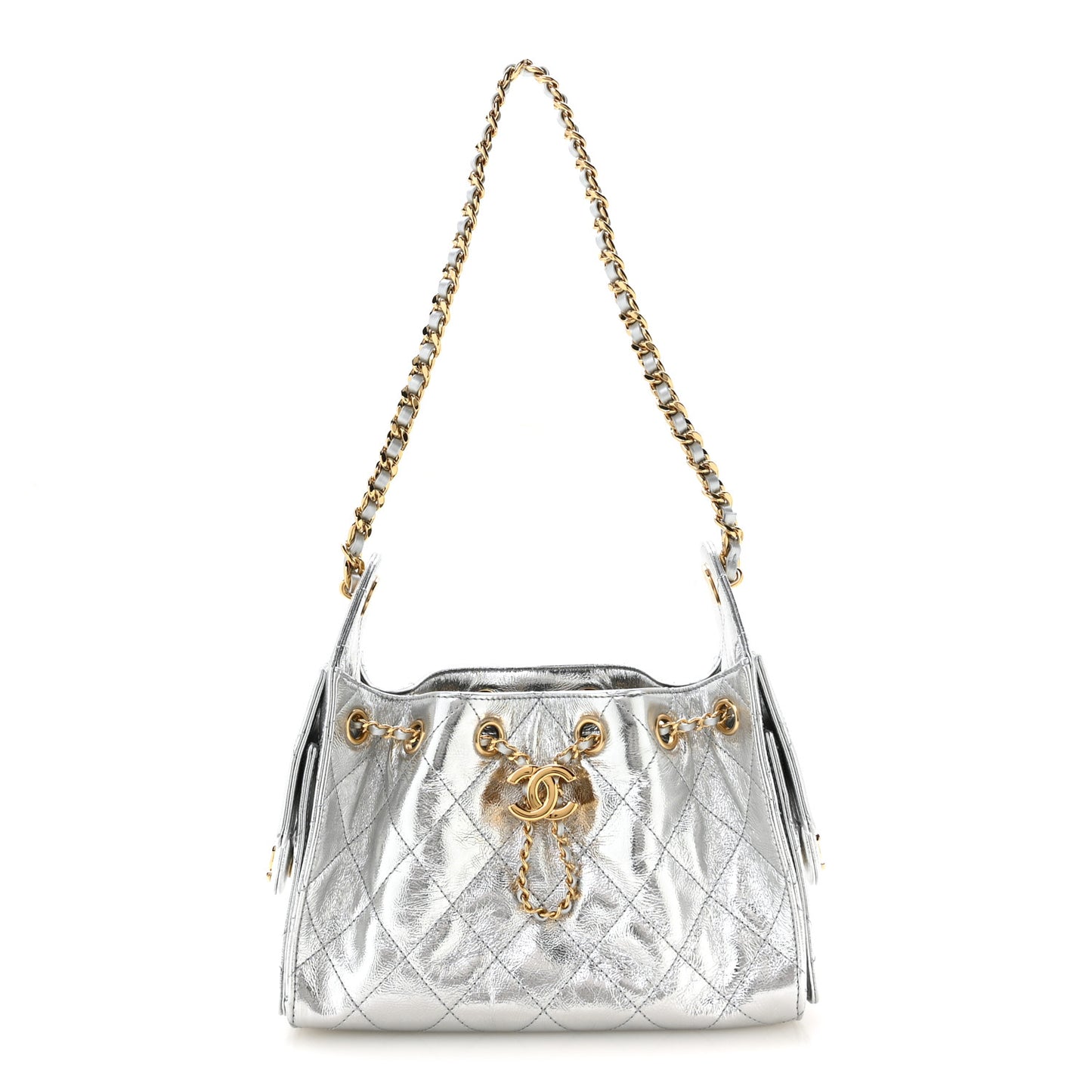Metallic Aged Calfskin Quilted Mini Chanel 25 Handbag Silver