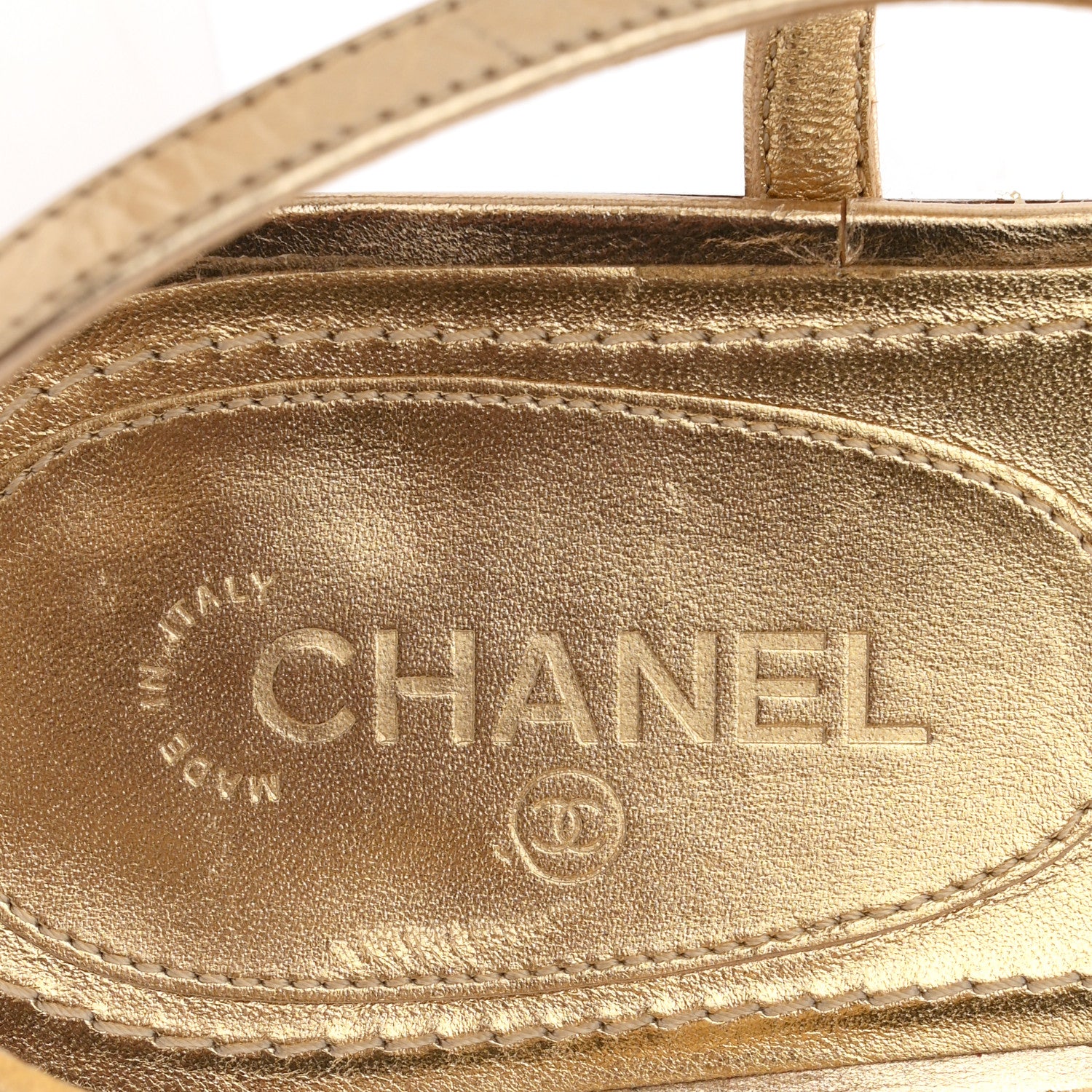 Chanel Metallized Lambskin CC Crystal Thong Sandals 38.5 Gold 8 of 9