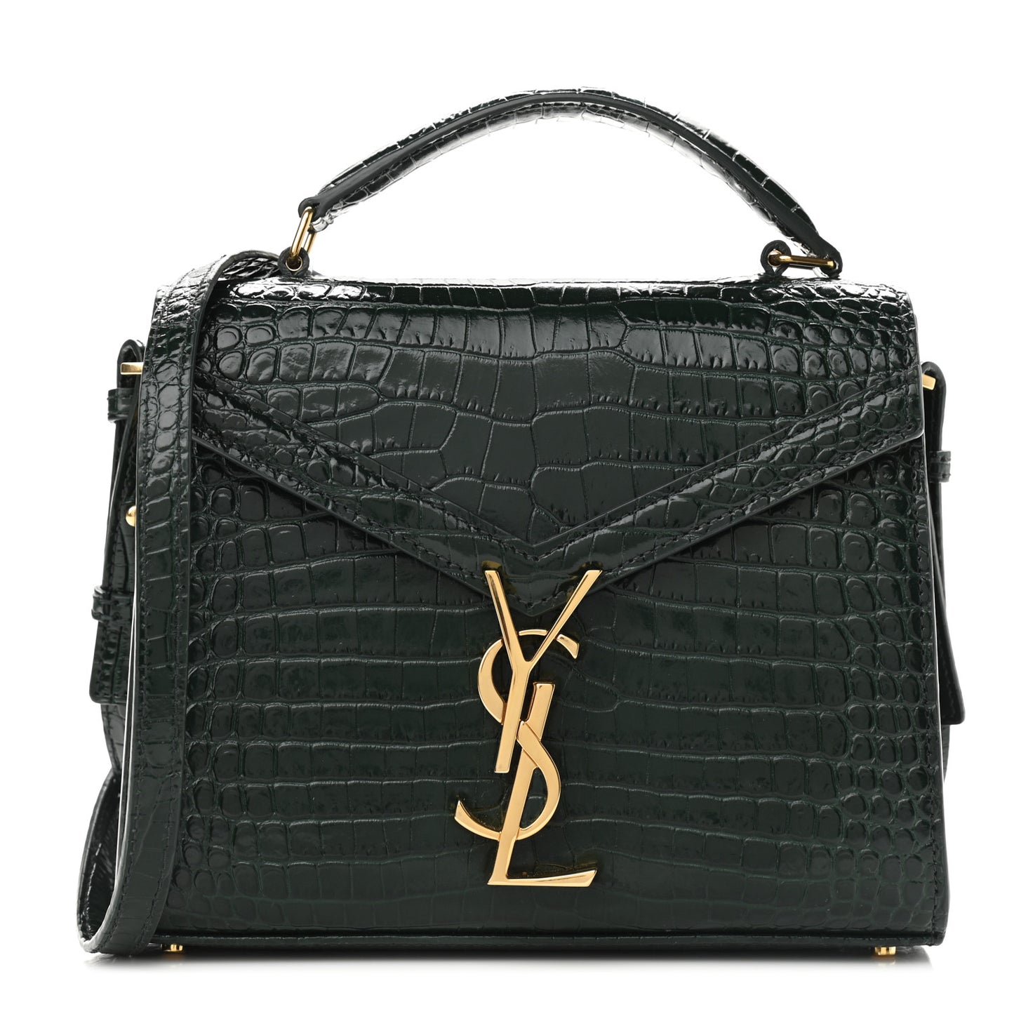 Calfskin Crocodile Embossed Mini Classic Monogram Cassandra Top Handle Green