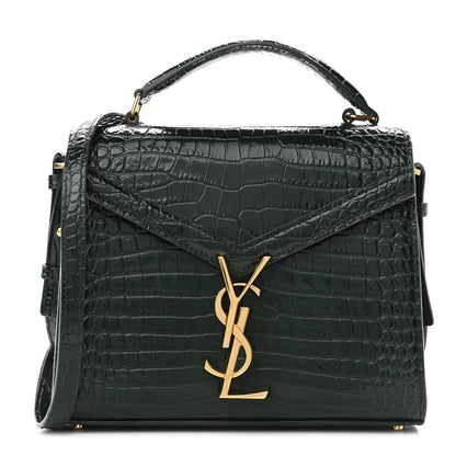 Saint Laurent Calfskin Crocodile Embossed Mini Classic Monogram Cassandra Top Handle Green 1 of 8