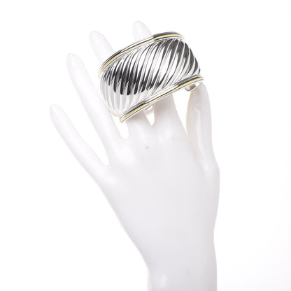 David Yurman Sterling Silver 18K Yellow Gold 41mm Sculpted Cable Cuff Bracelet 2 of 5
